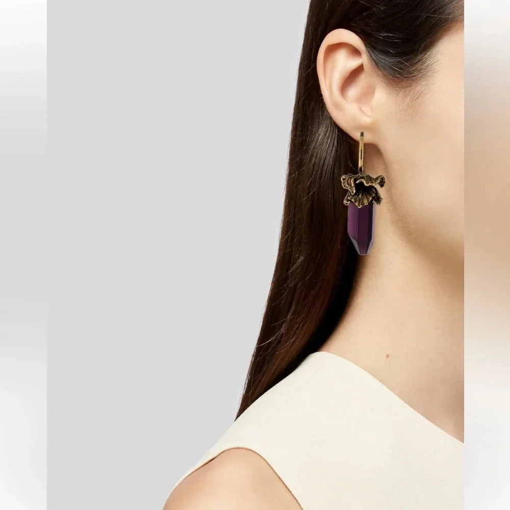 Alexander McQueen Crystal Iris Flower Drop Earrings
